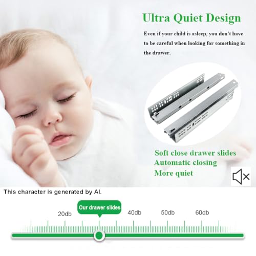 6 Pair 22 Inch (550mm) Soft Close Bottom Mount Undermount Drawer Slides - size: 22 Inch