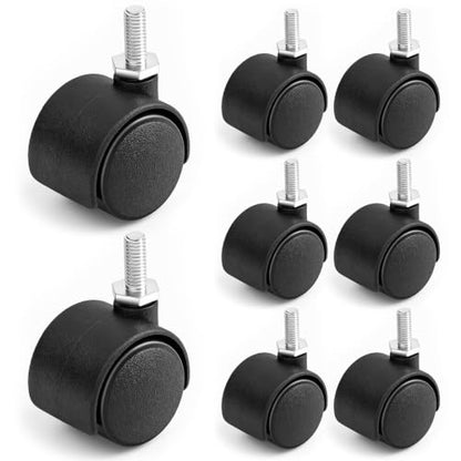 BBTO 8 Pcs 2 Inch M6 Swivel Stem Casters Wheels Replacement, M6 Threaded Stem Caster, Heavy Duty 360° Standing Desk Wheels, No Noise, Black Nylon, for Cart Furniture Table Cabinet Shelf - size: 2 Inch X M6 x 15 mm, style: Threaded, No Brake