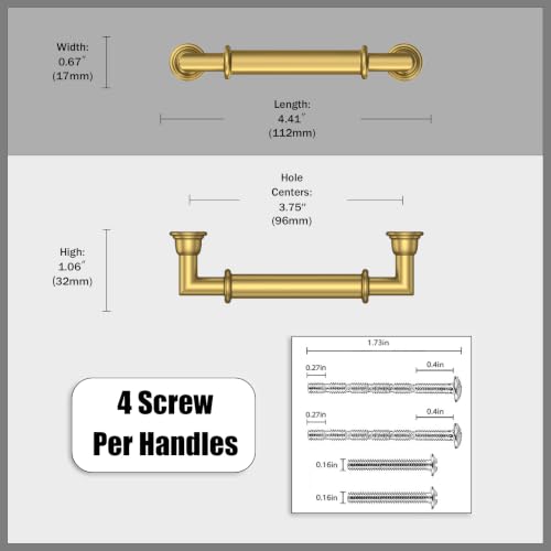 10 Pack Vibrant Brushed Moderne Brass Cabinet Pulls 3.75 Inch(96mm) Heavy-Duty Solid Kitchen Cabinet Handles Cabinet Hardware Drawer Pulls - color: Vibrant Brushed Moderne Brass, size: 3.75" Hole Center