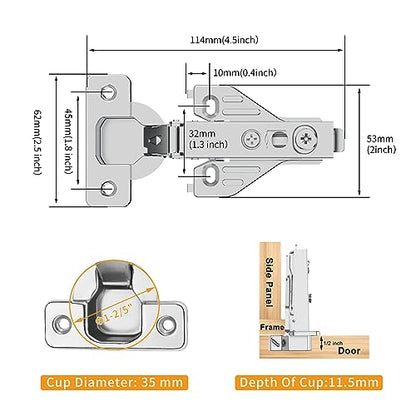 Chibery 50 Pack Full Overlay Soft Close Concealed Hinges, Small Door Gap, Clip-on Plate, Face Frame Door, Self Closing Hidden Satin Nickel 3D Hinge, 105° Open Angle Concealed Stainless Steel Hinges - size: Full Overlay