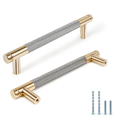 6" Length Knurled Cabinet Pulls 25 Pack - 5" Hole to Hole, Grey & Gold - color: Gray, size: 128mm | 5 inch C/C