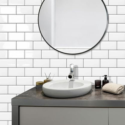 DEWOO Peel and Stick Tile Backsplash Subway for Kitchen Wall,White 10-Sheet - color: White