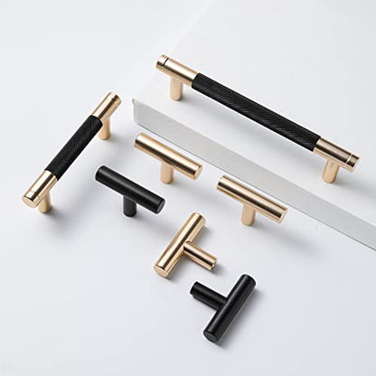12 Pack 5 Inch 128 mm Knurled Cabinet Handles Cabinet Pulls Aluminum Handles Knurled Drawer Pulls Gold and Black Oxidation Finish with Diamond Pattern 6.2" Length (5" Hole Center) - color: Gold Black, size: 5 Inch