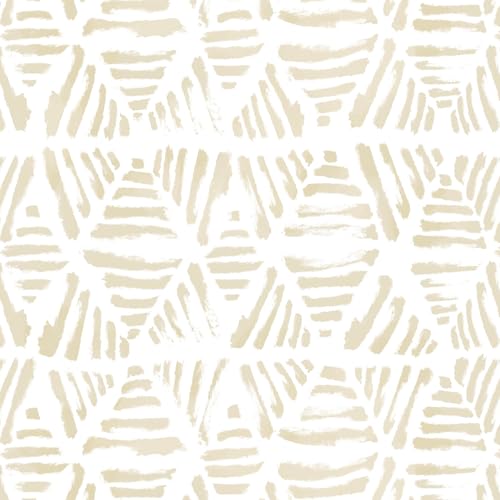 Peel and Stick Wallpaper Boho Wallpaper Geometric Beige and White Contact Paper Modern Striped Self-Adhesive Removable Wall Paper for Bedroom Cabinets Drawers Vinyl Roll 17.3" x 78.7" - color: Beige && White, size: 17.3" x 78.7"