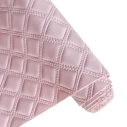 ONEART | Solid Plaid Embossed Faux Leather Fabric, 16"×54" Soft Durable Synthetic Pleather for Wallets Handbag Sewing Projects-Pink - color: Pink