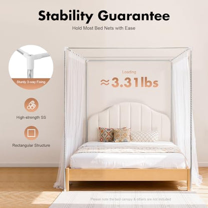 Canopy Bed Frame Full/Queen Size, Stainless Steel Four Corner Bed Brackets