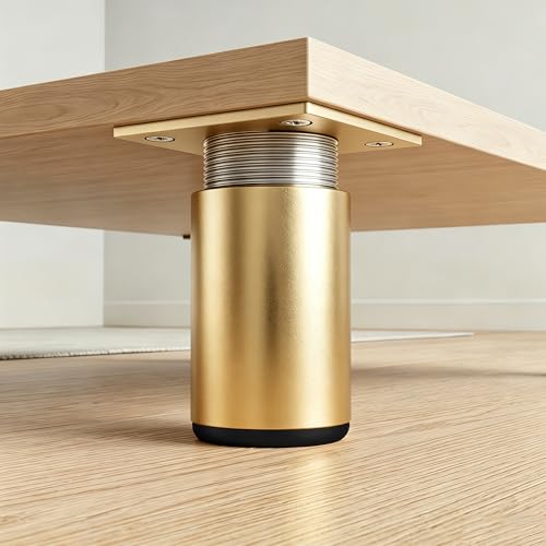 4 Pcs 2 Inch Round Adjustable Aluminum Alloy Furniture Legs, Heavy Duty Support for Cabinet Table Sofa Chair Bed Desk, Replacement Feet for Shelves & DIY Projects, Gold - color: Gold