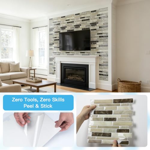 Art3d Linear Subway Design Peel and Stick Backsplash, 20-Sheet, Light Brown - color: Light Brown