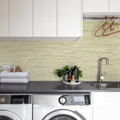 Vamos Tile 100 Pieces Peel and Stick Backsplash Tile, 3" x 6" Subway Tile - color: Beige mix off White Travertine