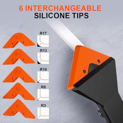 3 in 1 Caulking Tool with 6 Silicone Tips – Sealant Finishing & Caulk Remover, Stainless Steel Head, Mastic Remover & Angle Scraper for Bathroom, Kitchen, Floor, Window, Sink