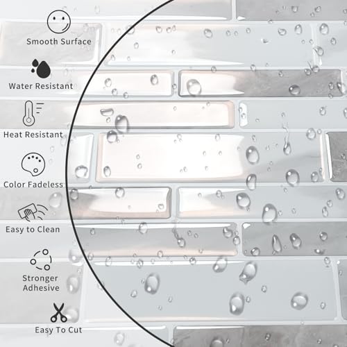 10-Sheet Peel and Stick Kitchen Backsplash Tiles - color: Beige White