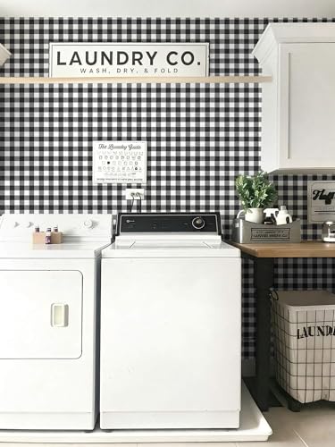 Checkered Wallpaper Black and White Wallpaper 17.3" × 196" Peel and Stick Modern Plaid Wall Paper for Cabinets Vinyl Renter Friendly Waterproof Self-Adhesive Bathroom Kitchen Bedroom - color: Black/White, size: 17.3" x 196"
