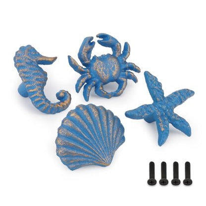 4 Pcs Coastal Cabinet Knobs Ocean Nautical Drawer Pulls (Blue) - color: Blue
