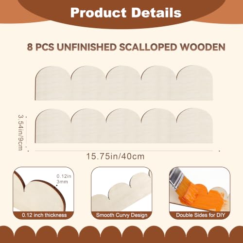 Unfinished Scalloped Decorative Wood Trim - color: scalloped 15.75 x 3.54“-8pcs