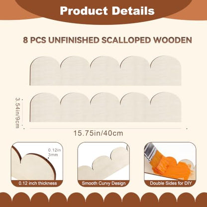 Unfinished Scalloped Decorative Wood Trim - color: scalloped 15.75 x 3.54“-8pcs