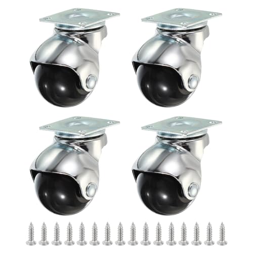 PATIKIL 1.5 Inch Ball Caster Wheels Set of 4, 360° Rotating Swivel Top Plate Wheels 298 lbs Total Capacity Caster with M4 Screws for Furniture Table Cabinet Chrome - color: Chrome, size: 1.5 Inch