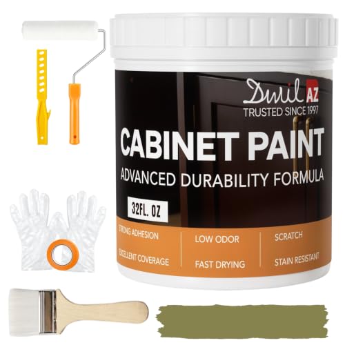 DWIL Cabinet Paint, Water Based Kitchen Cabinet Paint, Furniture Paint, Wood Paint, Low Odor, Fast Drying, Semi-Gloss, 32oz Olive Green - color: Olive Green, size: 32 Fl Oz (Pack of 1)