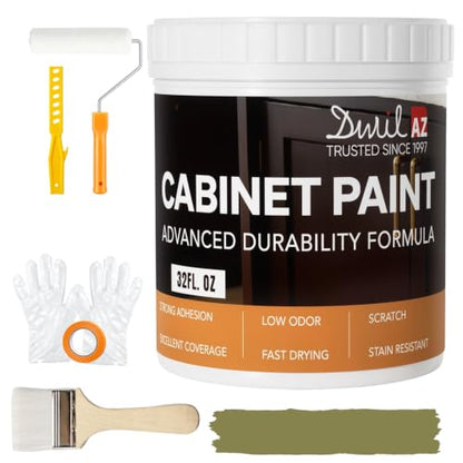 DWIL Cabinet Paint, Water Based Kitchen Cabinet Paint, Furniture Paint, Wood Paint, Low Odor, Fast Drying, Semi-Gloss, 32oz Olive Green - color: Olive Green, size: 32 Fl Oz (Pack of 1)