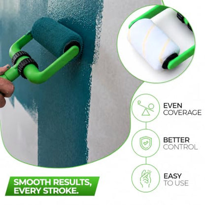 Ergonomic 4 Inch Paint Roller Frame Kit with Extension Handle, Lightweight Mini Paint Roller for Walls, Cabinets, Trim and Furniture, Comfortable Grip Helps Reduce Hand Fatigue, Green