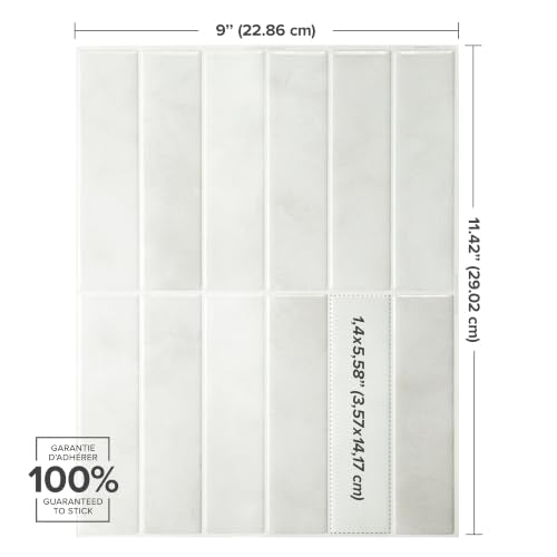Smart Tiles Peel and Stick backsplash, Stacked White & Grey, 11.43"x9" - color: White & grey