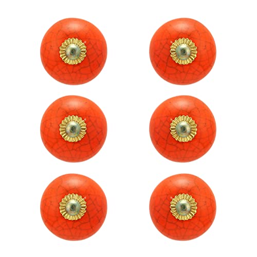 Dresser Knobs - Countryside Boho Handmade Ceramic Drawer Pulls Kitchen Cabinets Cupboard Wardrobe Handle Furniture Hardware - Orange - Pack of 4 - color: Orange