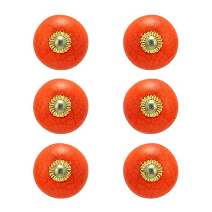 Dresser Knobs - Countryside Boho Handmade Ceramic Drawer Pulls Kitchen Cabinets Cupboard Wardrobe Handle Furniture Hardware - Orange - Pack of 4 - color: Orange