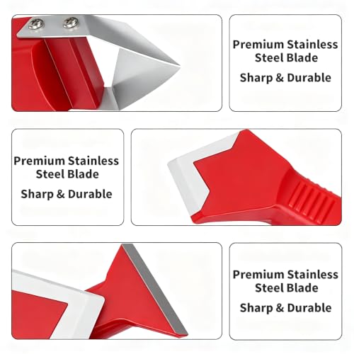 Silicone Caulking Tool 3 in 1 Stainless Steel Head Scraper Caulk Remover Sealant for Kitchen Bathroom Window, Red - color: Red