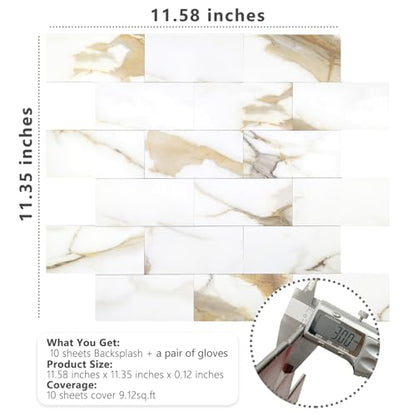 STICKGOO 10-Sheet Peel and Stick Backsplash, Calacatta Golden - color: Calacata Golden