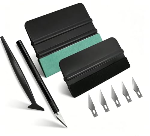 Car Window Tint Kit, 9 Pcs Privacy Film Application Kit, Vinyl Wrap Tools with Wrap squeegees Micro Squeege and Detachable Knife & 5 Extra Blade, Suitable for Family Office or Warehouse