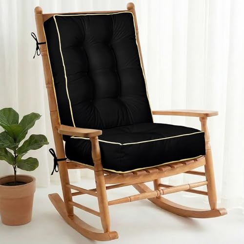 1 MIDDLE ONE Rocking Chair Cushion Outdoor Indoor, Memory Foam Replacement Rocking Chair Pads, Set of Thicken Seat & Back Cushions with Ties for Rocker (Black, 22"X17"/17"X17") - color: Black, size: 22"X17"/17"X17"