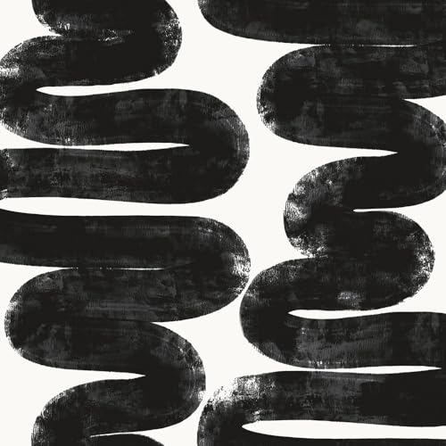 Tempaper x Bobby Berk White & Black Wiggle Room Removable Peel and Stick Wallpaper, 20.5 in X 33 ft, Made in The USA - color: White/Black, size: 20.5" x 396"