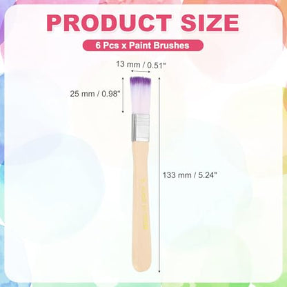 PATIKIL 6Pcs Wooden Paint Brush Set, 5.2" Nylon Bristle Flat Brushes #1 - color: Purple/White, size: #1