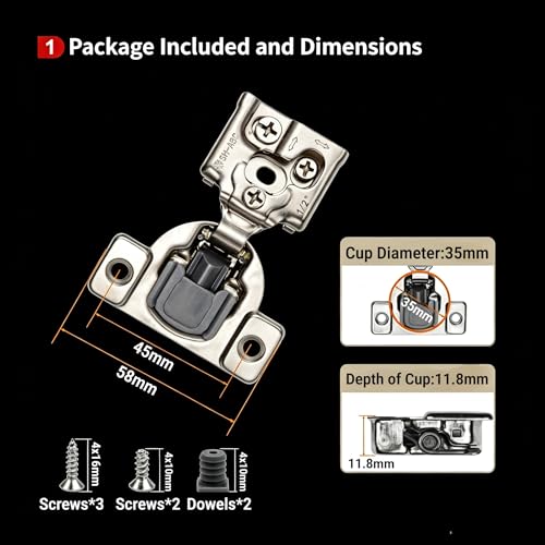 50 Pcs 1/2" Overlay Soft Close Cabinet Hinges 105° 3D Adjustable - size: 1/2”