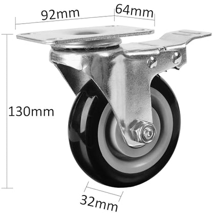 Finnhomy 4” Caster Wheels Set of 4 with Brake Heavy Duty Plate Swivel Casters Premium Polyurethane PU Wheels Load Bearing 2,600 Lbs Lockable Anti-wear Smooth Casters for Workbench Black (Free Screws) - style: 4" (with Brake)