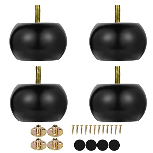 Maricome 2 Inch Black Bun Feet for Furniture Set of 4 Pre-drilled M8 Bolt Round Ottoman Couch Sofa Legs - color: Black