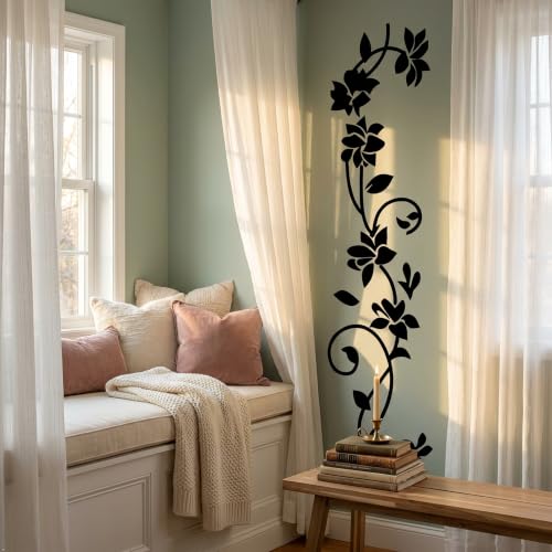 Picniva Rattan Flower Removable Vinyl Wall Decal, Brown, 18 x 65 in - color: Brown, size: 18'' X 65''