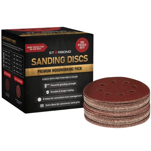 Starbond 5 Inch 8 Hole Sanding Discs, 100 Pack Hook and Loop Sandpaper Set - size: 100 Pack