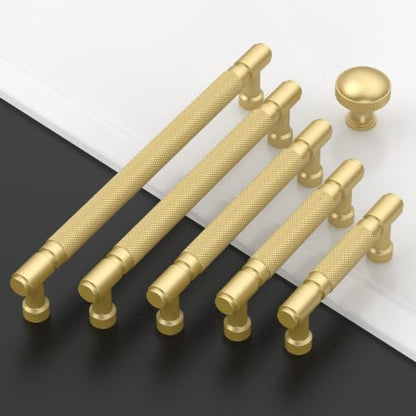 Amerdeco 10 Pack Brushed Gold knurled Cabinet Pulls 4" - color: Brushed Gold, size: 4" hole center