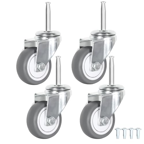 2 Inch Stem Caster Wheels, 5/16" x 1-1/2" (Stem Diameter 5/16", Length 1-1/2") TPR Replacement Wheels Swivel Casters Set of 4 (with Sockets) (2.0 Inch Grey TPR Caster Without Brake) - style: 2.0 Inch Grey TPR Caster without Brake