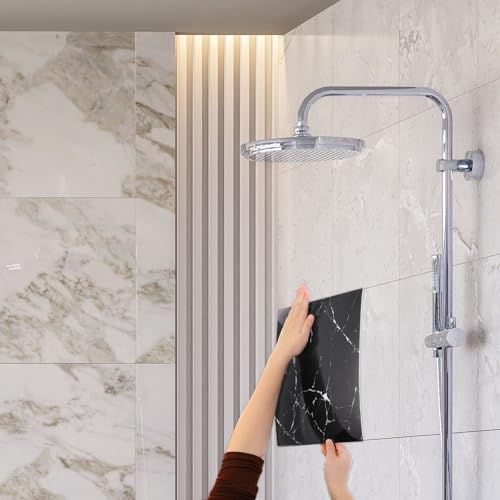 HARFINGTON 15pcs Peel and Stick Marble Tiles, Waterproof Wall Panel Backsplash, 12"x12" PVC Peel and Stick Shower Tiles for Bathroom, Kitchen, Living, Black and White Root Design - style: Black and White Root