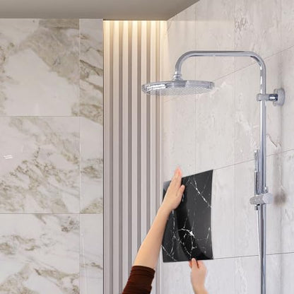 HARFINGTON 15pcs Peel and Stick Marble Tiles, Waterproof Wall Panel Backsplash, 12"x12" PVC Peel and Stick Shower Tiles for Bathroom, Kitchen, Living, Black and White Root Design - style: Black and White Root