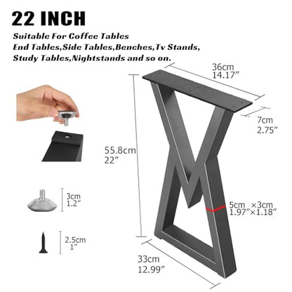 22 Inch Metal Table Legs Black Iron Coffee & End Table Legs, Diamond Shape DIY Furniture for Heavy Duty Desk Bench Feets (H22” x W13”, Set of 2) - size: 22 '' V Shape