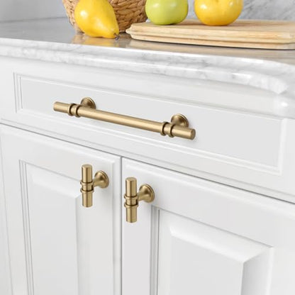 Amerdeco 10 Pack Brushed Gold Cabinet Knobs & Pulls - 2 Inch T Bar Kitchen Cabinet Hardware Drawer Pulls ZH0058 - color: Gold, size: 2"/51MM