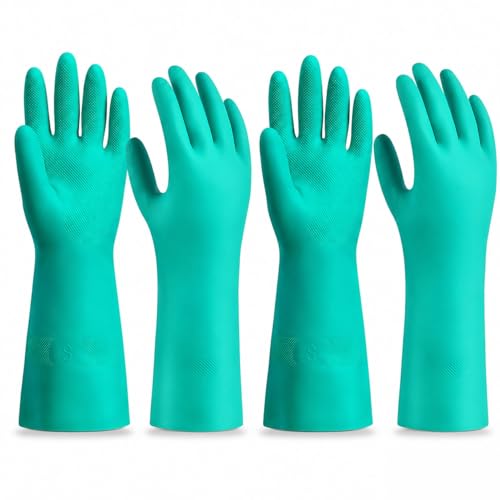 15 Mil Chemical Resistant Nitrile Gloves, Latex free Durable Cleaning Gloves, Resist Acid, Alkali, Solvent and Oil - color: 2 Pair-green, size: Large