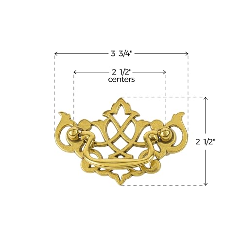 Queen Anne Chippendale Satin Brass Drawer Bail Pull | Centers: 2-1/2" | Handle for Antique Cabinet Door, Dresser Drawer, Desk | Furniture Reproduction Hardware | BP11-DB (1)