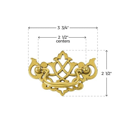 Queen Anne Chippendale Satin Brass Drawer Bail Pull | Centers: 2-1/2" | Handle for Antique Cabinet Door, Dresser Drawer, Desk | Furniture Reproduction Hardware | BP11-DB (1)