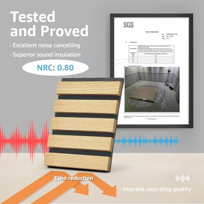 Art3d 6-Pack 3D Textured Soundproof Wood Slat Wall Panel, 94.5" x 7.9", Oak - color: Oak, size: 6Pcs - 94.5 * 7.9 inch