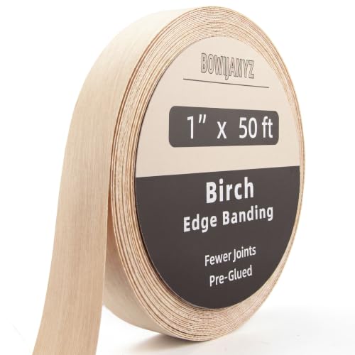 Birch Edge Banding 1" x 50ft Fewer Joints for Seamless Finish, Pre-Glued Real Wood Veneer Paintable Edge Banding, Iron-on Plywood Edging with Hot Melt Adhesive, for Furniture Restoration/DIY - color: Birch, size: 1" x 50ft
