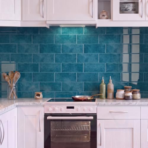 Thicker Design Peel and Stick Backsplash Tile，Self Adhesive Wall Tiles for Kitchen & Bathroom (10 Sheets, Lake Blue) - color: Lake Blue