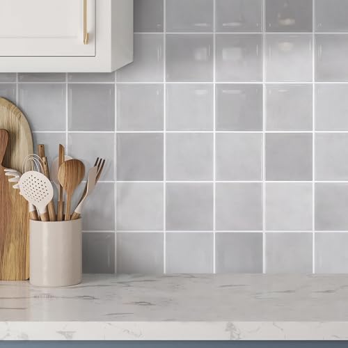 Commomy Thicker Peel and Stick Tiles 10 pcs of 12" x 12" Grey - color: Glossy Gradient Grey & Thicker Design